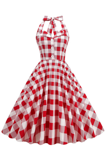 Czerwona Sukienka Pin Up Lata 50 w Kratkę